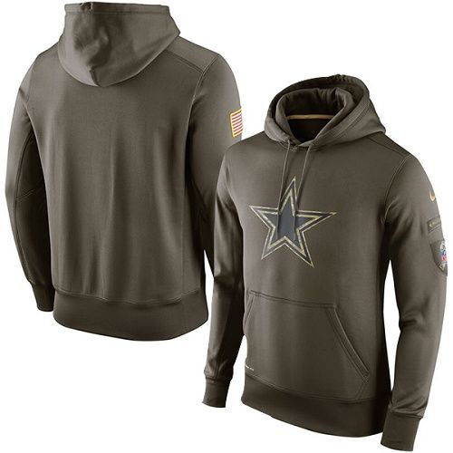 Men's Dallas Cowboys Nike Olive Salute To Service KO Performance Hoodie - Click Image to Close